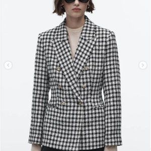 NWOT ZARA DOUBLE BREASTED HOUNDSTOOTHS COTTON BLAZER Large